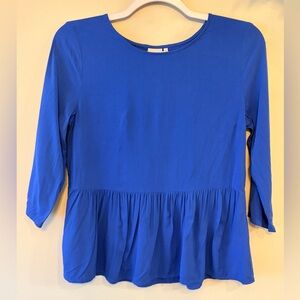 ICHI Royal Blue Peplum 3/4 Sleeve Women's Top